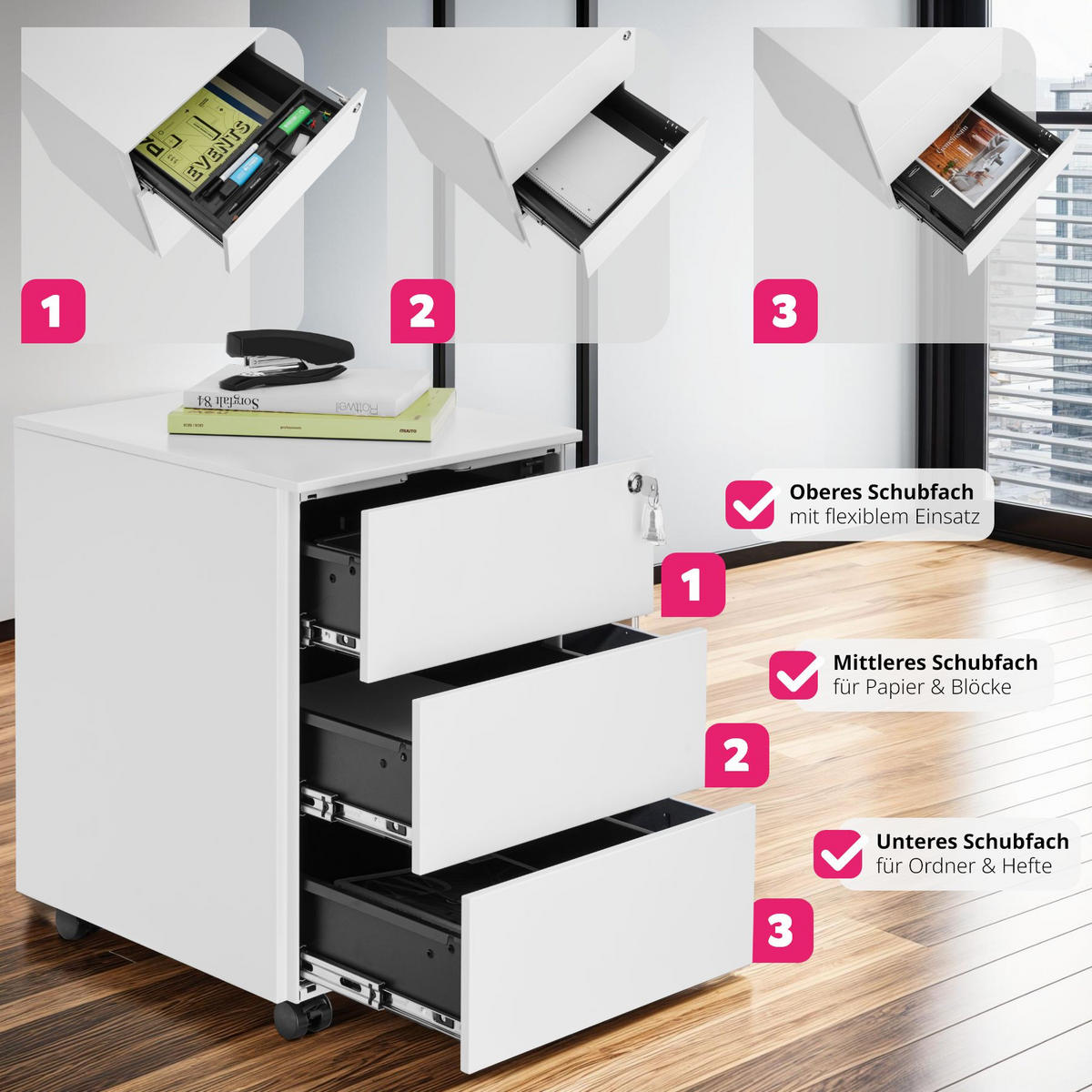 AKTENROLLSCHRANK Magna,39 x 45 x 55 cm,weiß - Weiß, Textil (39/55/45cm) - tectake