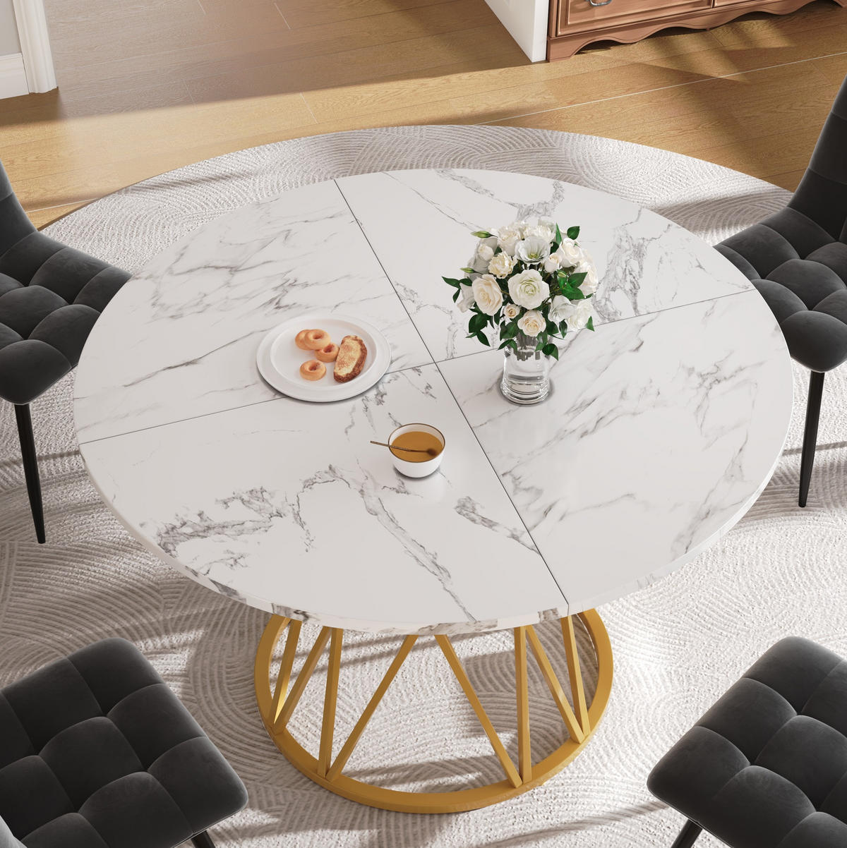 ESSTISCH, MDF mit Marmoroptik & Metallgestell, 100/100/76 cm, Gold - Goldfarben, Holzwerkstoff (100/100/76cm) - Redom