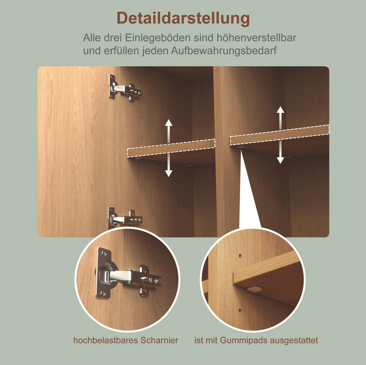 BUFFET aus MDF 35x80x181 cm Natur mit 3 Fächern, Mikrowellenablage und Stauraum - Naturfarben, Holzwerkstoff (80/181/35cm) - Modfu
