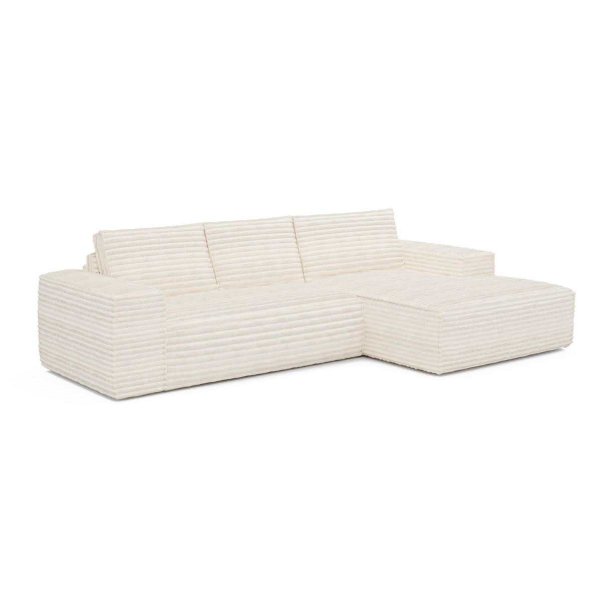 ECKSOFA RECHTS Gerippter Samt Creme 302cm - Creme, Textil (302/165cm) - Sia Home