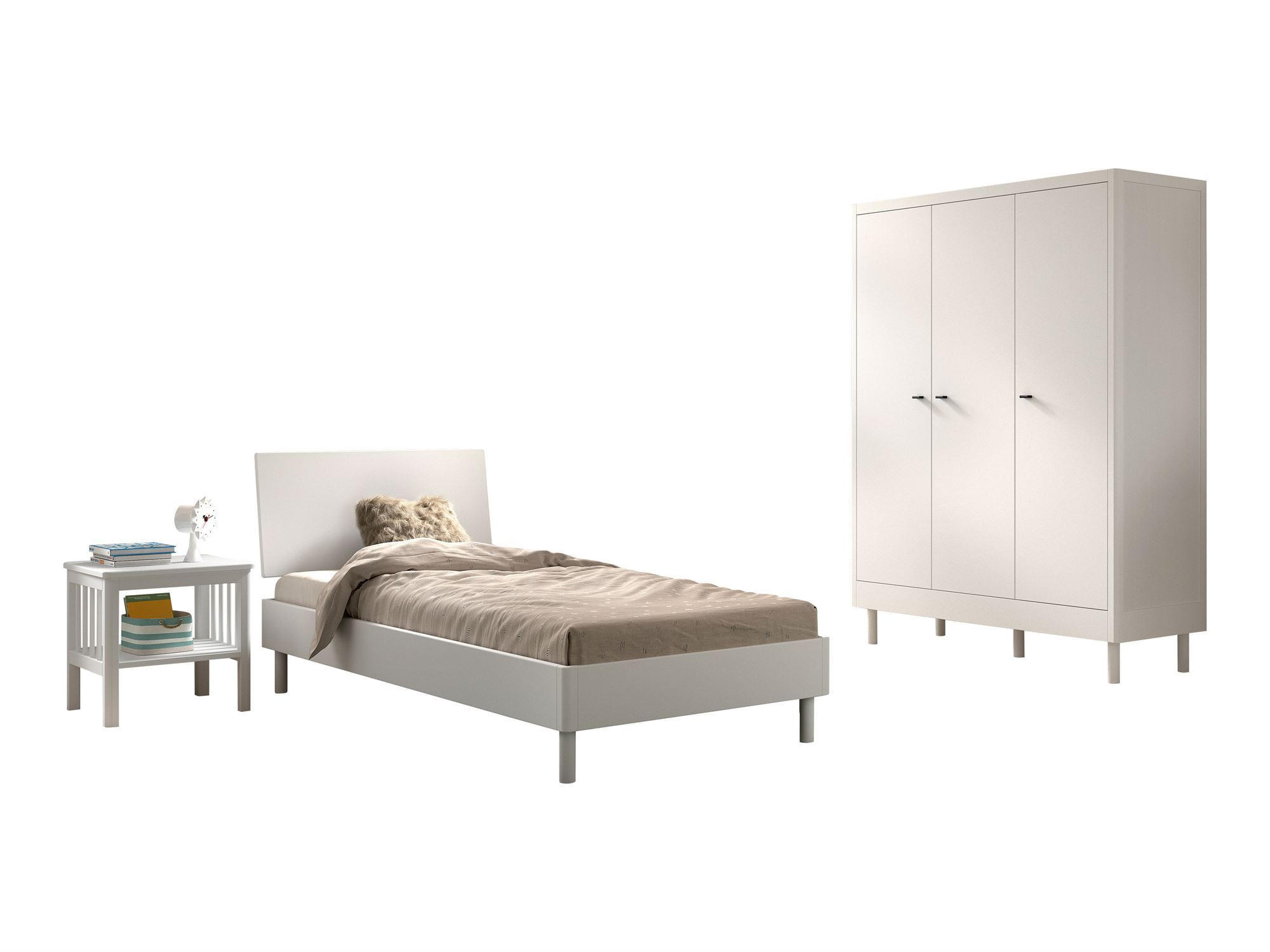 JUGENDZIMMER SET 90x200 Keeley Buche Weiß Holz Schrank Komfort Stabil - Weiß, Holz (55/190/146cm) - 58aufmkessel