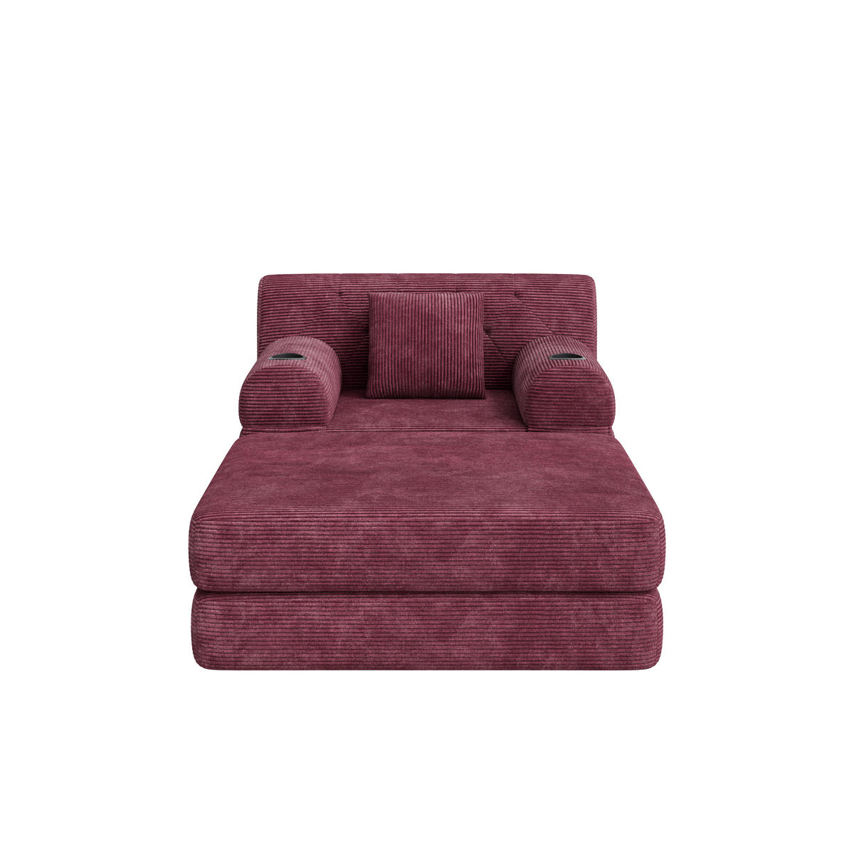 SCHLAFSOFA mit Hocker, Liegefunktion, Getränkehaltern und Seitentaschen in Weinrot aus Cord - Weinrot, Textil (191/60/162cm) - EVRYAE
