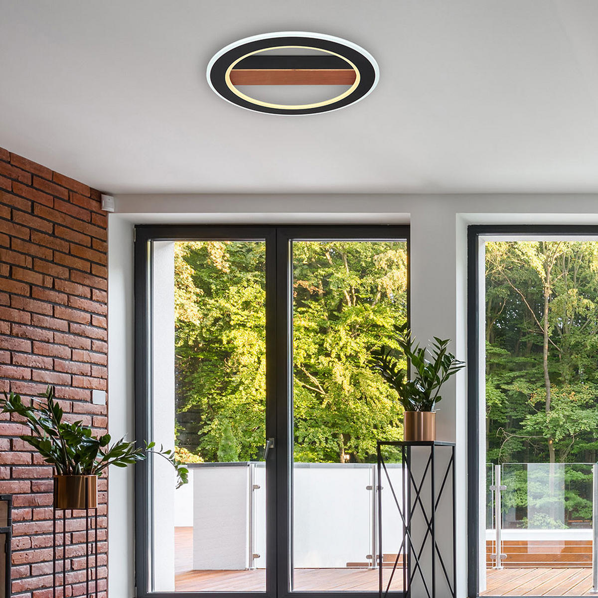 LED DECKENLEUCHTE MATTIA Holzoptik Schwarz - Schwarz, Holz (45/45/5.5cm) - Globo Lighting