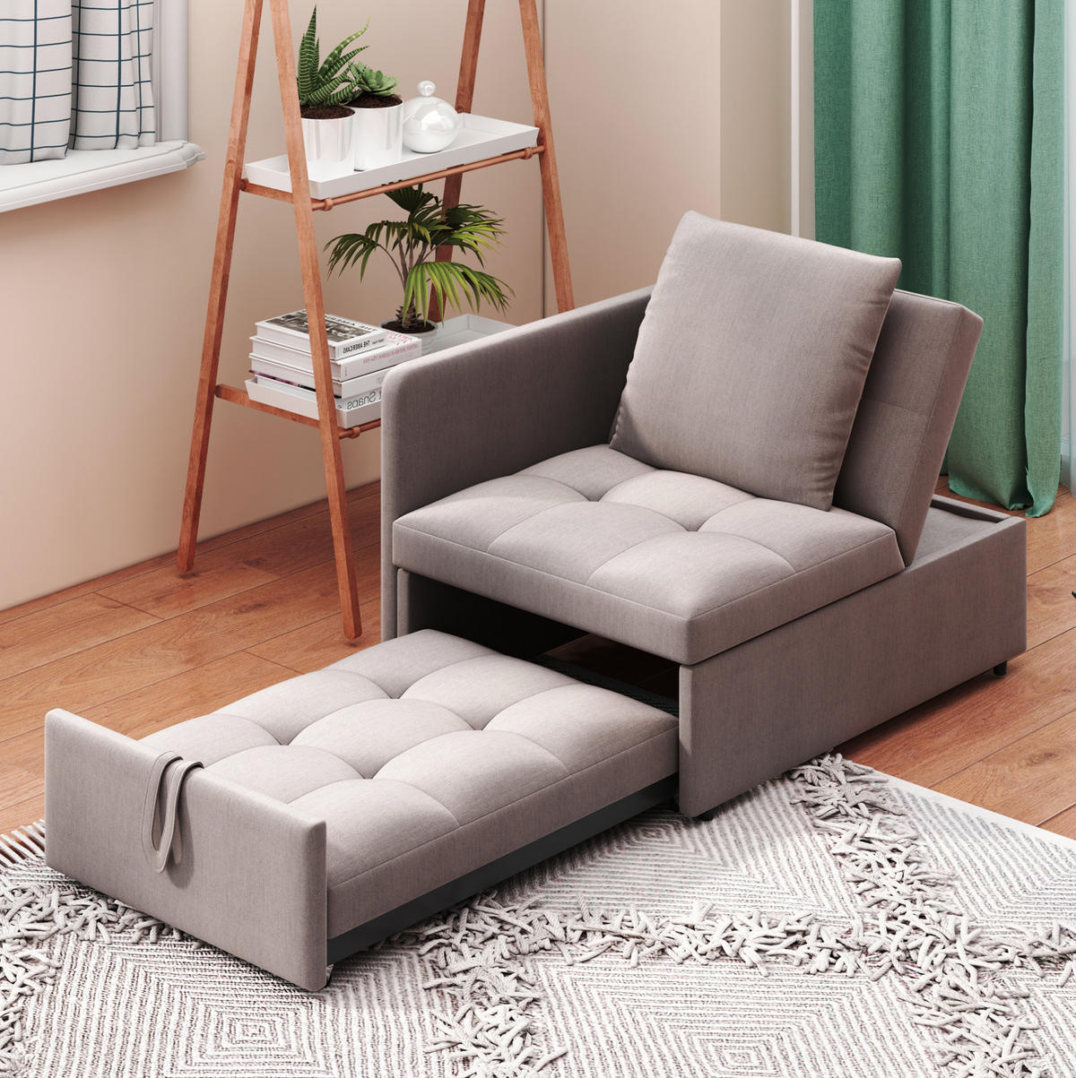SCHLAFSOFA Leinenstoff mit 5-fach verstellbarer Rückenlehne Grau 177/68/65 cm - Graubraun, Textil (68/65/177cm) - Redom