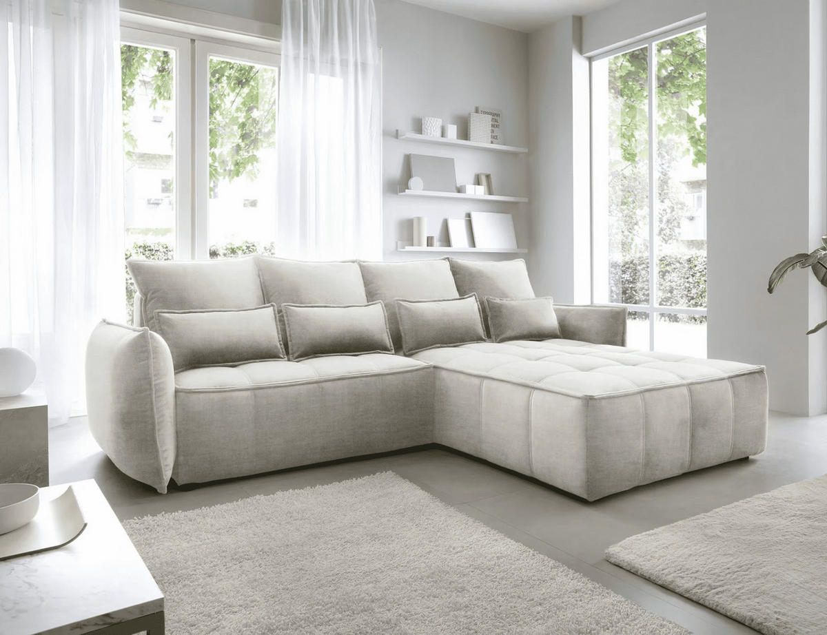 ECKSOFA mit Schlaffunktion und Bettkasten - Beige, Textil (196/265cm) - Eltap