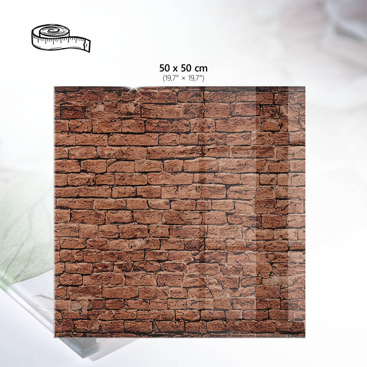 TISCHPLATTE 50x50 cm – Ziegelmauer - Dunkelblau, Glas (50/50/0.4cm) - Wallfluent