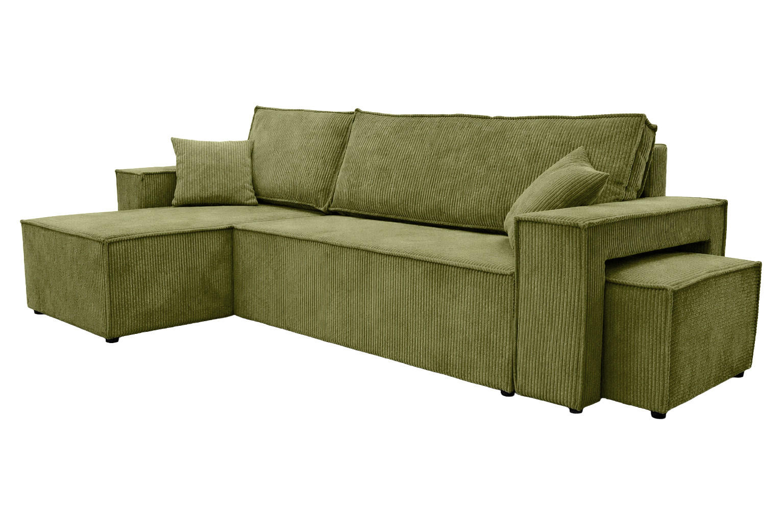 ECKSOFA Mit Schlaffunktion Und Pouf, Cordstoff Poso, Olive, Links, Best L Mit Pouf - Olivgrün, Holz (244/145cm) - Kaiser Möbel