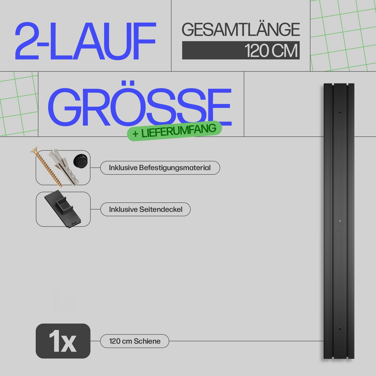GARDINENSCHIENE 120cm 2-läufig - Schwarz, Kunststoff (10/1.8/120cm)