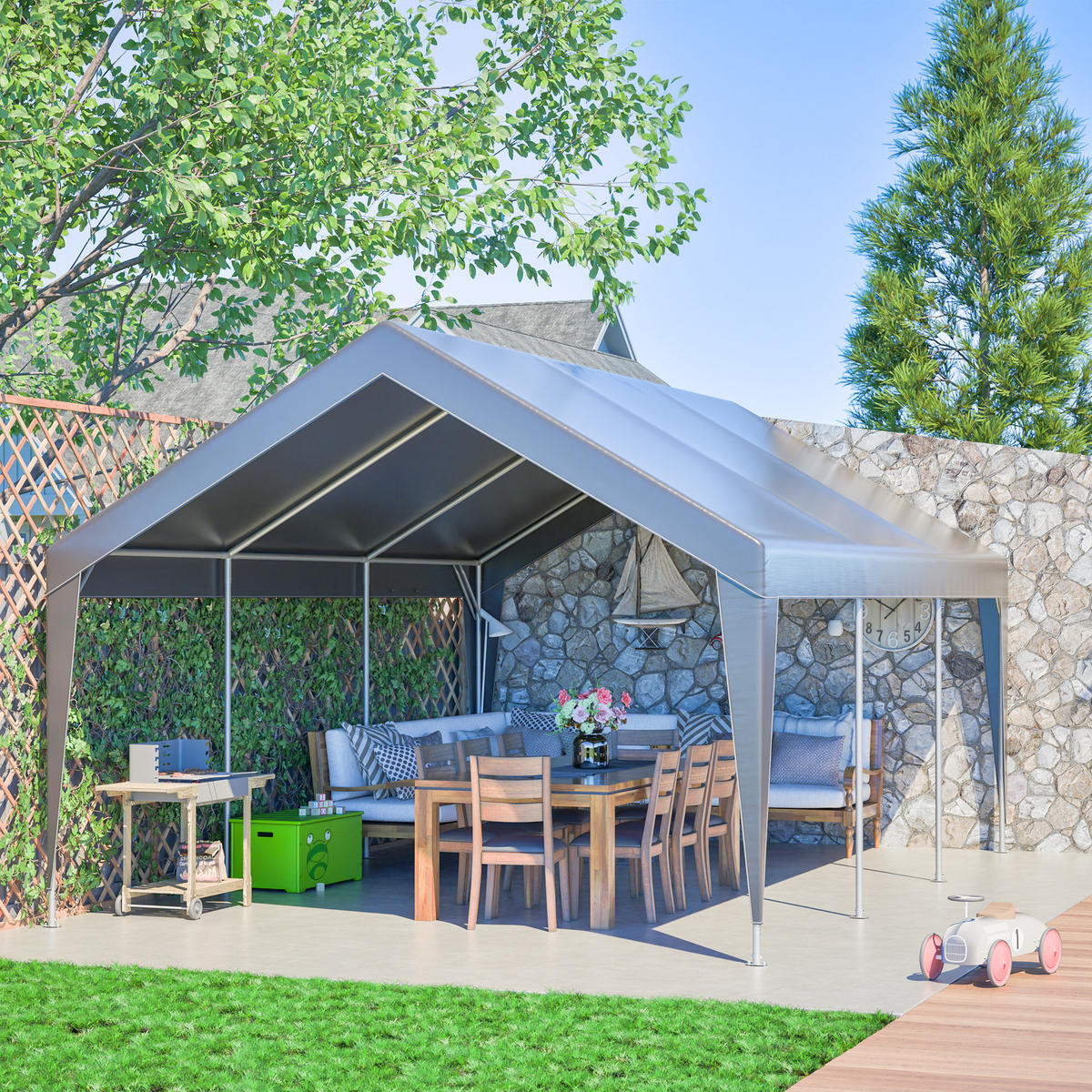 ZELTGARAGE Allwetter-Garage Grau 6 x 4 x 3 m - Grau, Metall (396/300/611cm) - ComfortXL