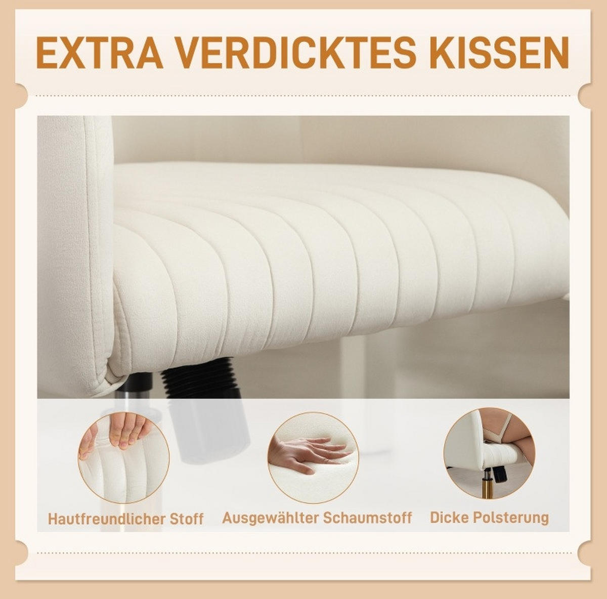 DREHSTUHL 61/62/76-84 cm, höhenverstellbar und wippend, gepolstert in Samtoptik, cremeweiß - Creme, Kunststoff (61/84/62cm) - Redom
