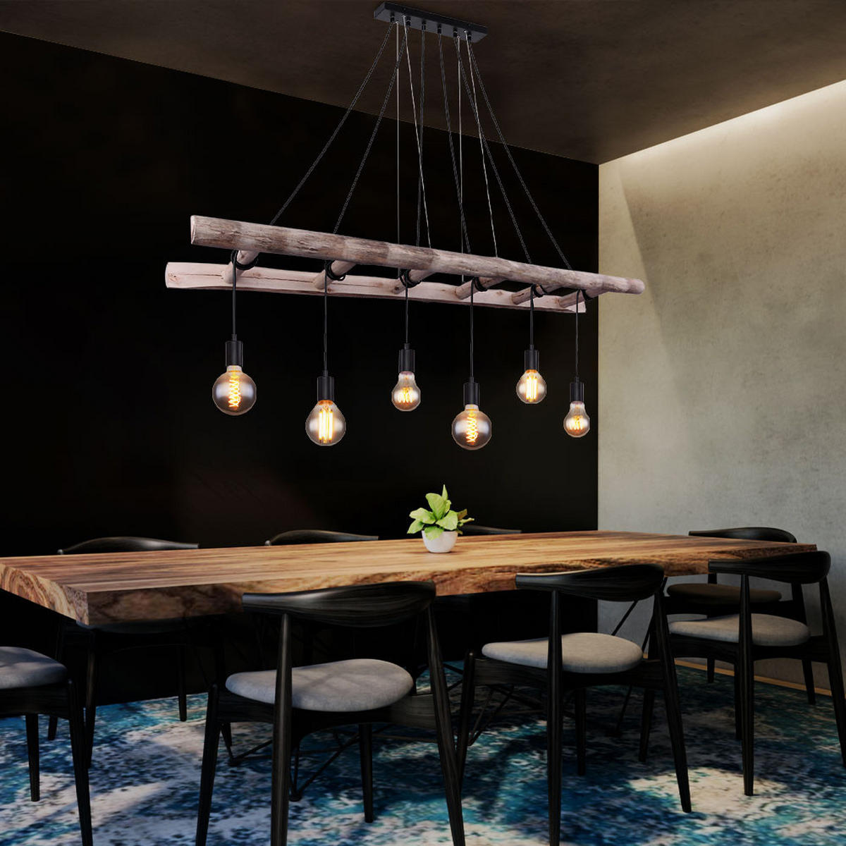 HÄNGELEUCHTE IRMGARD Schwarz Natur - Schwarz, Holz (160/30/192cm) - Globo Lighting