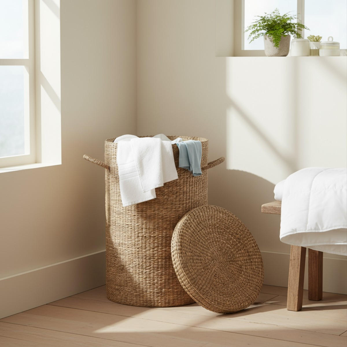 WÄSCHEKORB aus natürlichem Seegras - Eschefarben, Naturmaterialen (40/60/44cm) - Calicosy