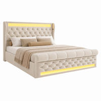 POLSTERBETT mit LED, Stauraum und Ladestation 140x200 cm Samt Beige inkl. Matratze - Beige, Metall (140/200cm) - Meubliv