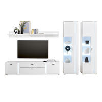 WOHNWAND weiß matt, Wohnkombination inklusive Frontbeleuchtung 330 x 200 cm - Weiß, Holzwerkstoff (330/200/42cm) - Furn.Design