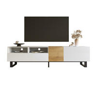 LOWBOARD 180/38/50 cm aus MDF mit 2 Schubladen und schwarzen Metallfüßen Weiß/Holzoptik - Weiß, Holzwerkstoff (180/50/38cm) - Modenvie