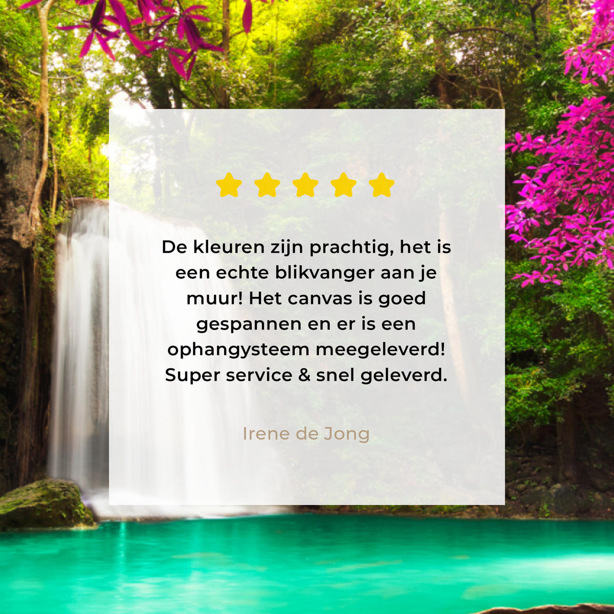 LEINWANDBILD Wasserfall mit bunten Blumen und Bäumen - Natur - Dschungel Wandbild 40x30 cm - Waldgrün, Textil (40/30cm) - MuchoWow