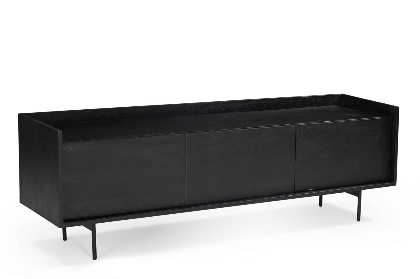 TV Schrank aus Mangoholz 160cm, schwarz - Schwarz, Holz (160/50/38cm) - Giga Meubel