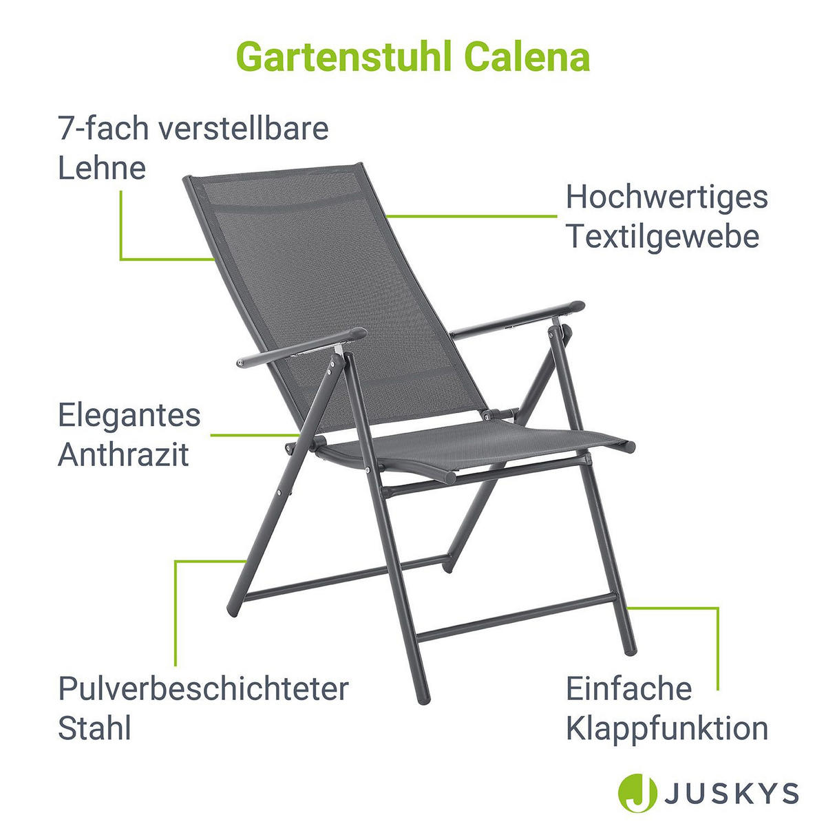 GARTENSTUHL Calena Anthrazit klappbar (4er Set) - Anthrazit, Metall (57/105/68cm) - Juskys