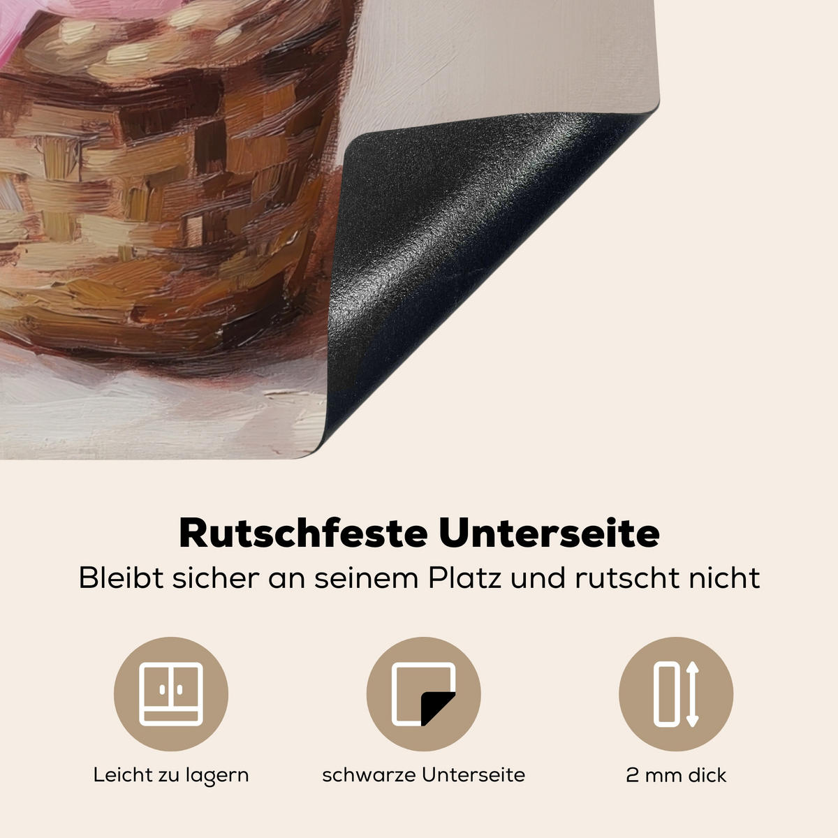 HERDABDECKPLATTE Korb - Eier - Rosa Abdeckung Ceranfeld 58.3x51.3 cm - Beige, Kunststoff (58.3/51.3/0.2cm) - MuchoWow