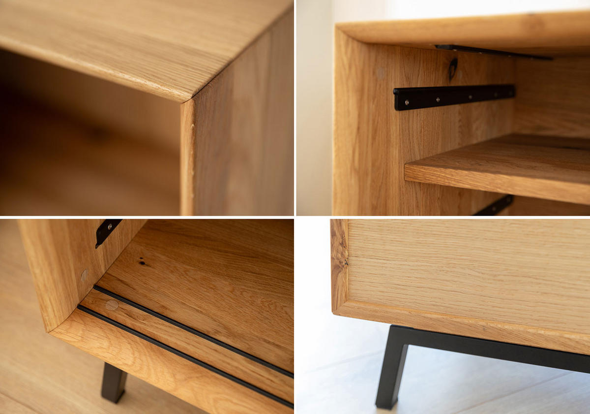 LOWBOARD Modern Loft Eiche Natur 200 / 50 / 52cm - Eichefarben/Schwarz, Holz (200/52/50cm) - Feldmann-Wohnen