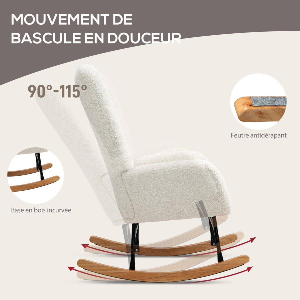 SCHAUKELSTUHL DE-17390 90-115° Neigung, Bouclé-Wolloptik Creme - Creme, Metall (70/100/94cm) - ComfortXL
