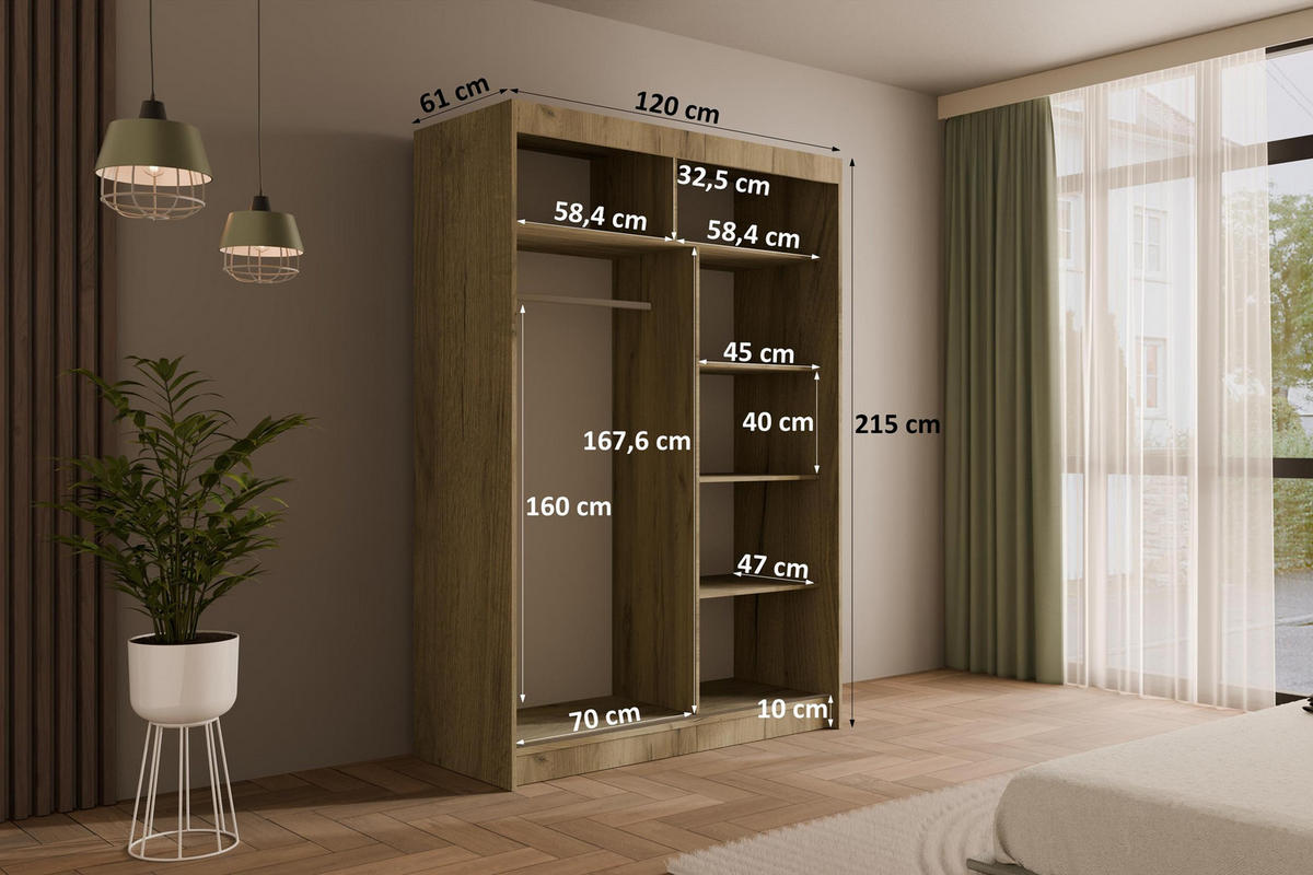 KLEIDERSCHRANK PAOKI - 120 cm - Braun - Braun, Holzwerkstoff (120/215/61cm) - ALTDECOR