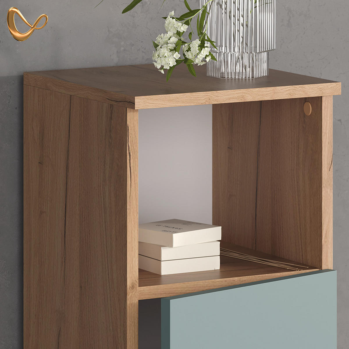 BADMÖBEL-SET Fucino Grün 3 Teile, mit Midischrank - Eiche Wotan/Grün, Holzwerkstoff (60/54/32cm) - Livinity®