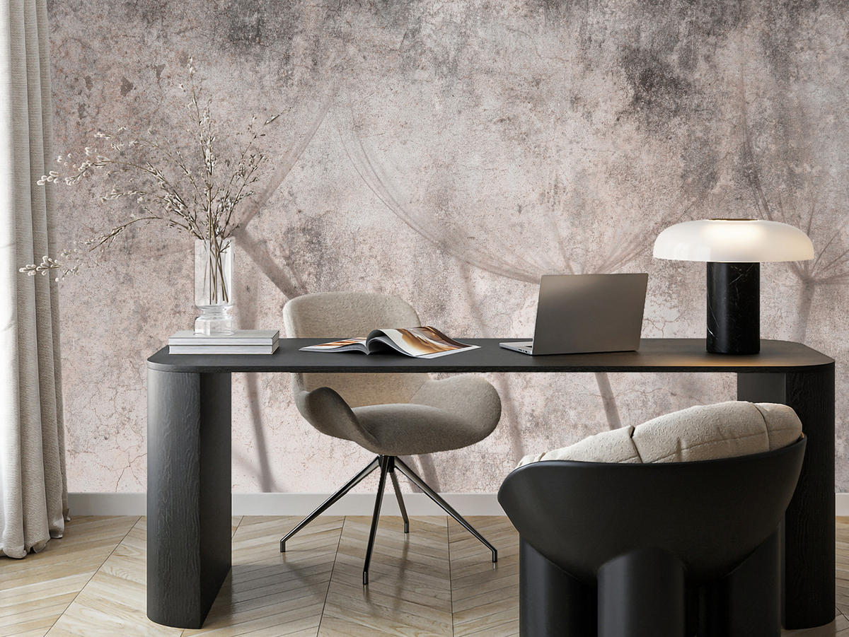 FOTOTAPETE für Schlafzimmer Retro Löwenzahn Beton Beige Minimalistisch 300x210 - Beige/Braun, Papier (300/210cm) - Muralo