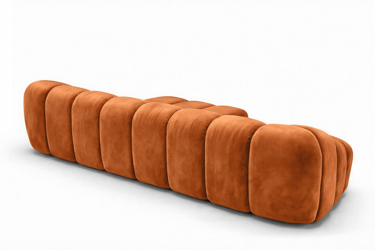 ECKSOFA Modulare L-Form, Veloursstoff Bluvel, Zimtfarbe, Rechts, CROISSANT L - Orange, Holz (305/190cm) - Kaiser Möbel