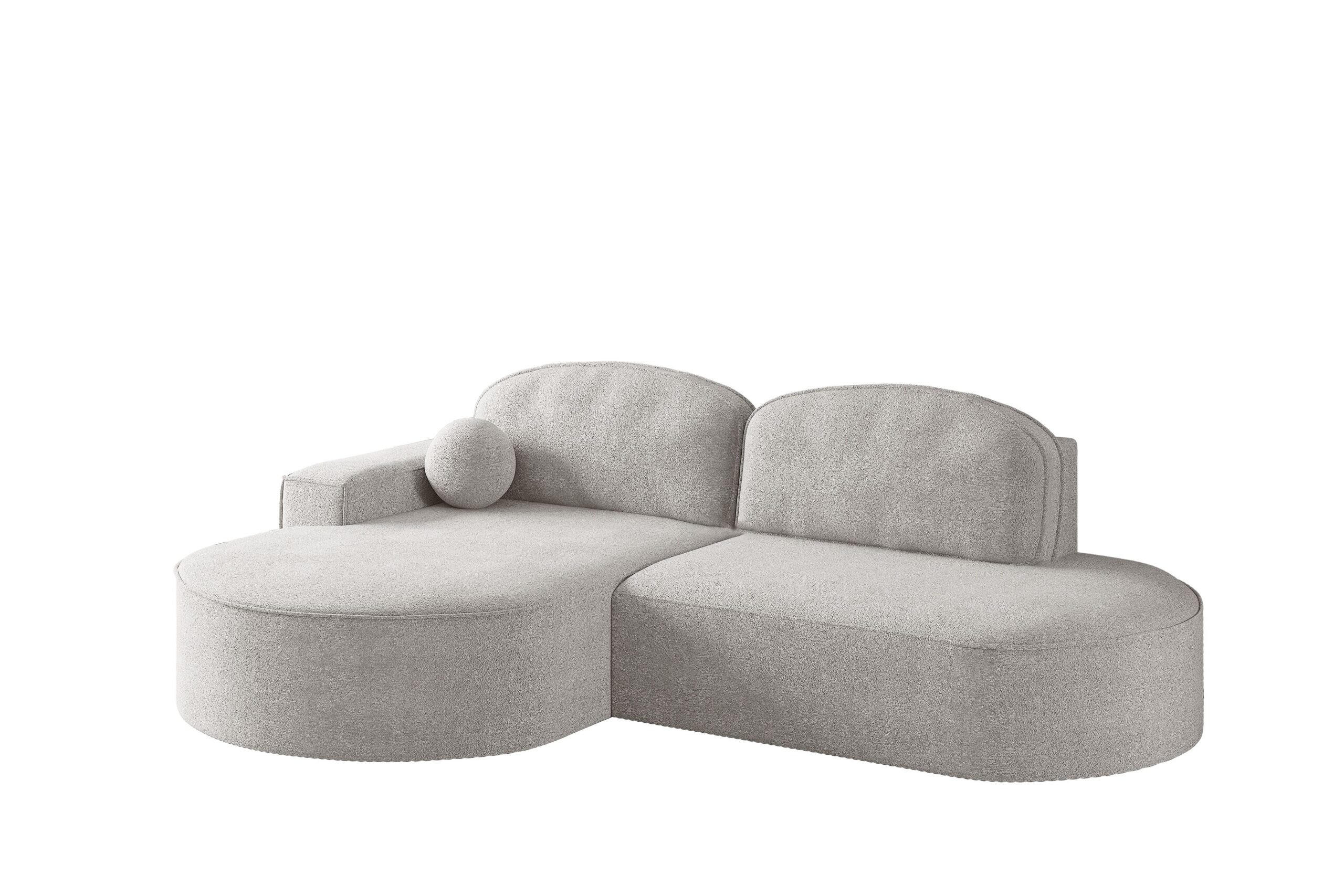 ECKSOFA mit Schlaffunktion und Bettkasten Modena Runden stoff Arena Hellgrau Links - Hellgrau, Holz (179/278cm) - Kaiser Möbel