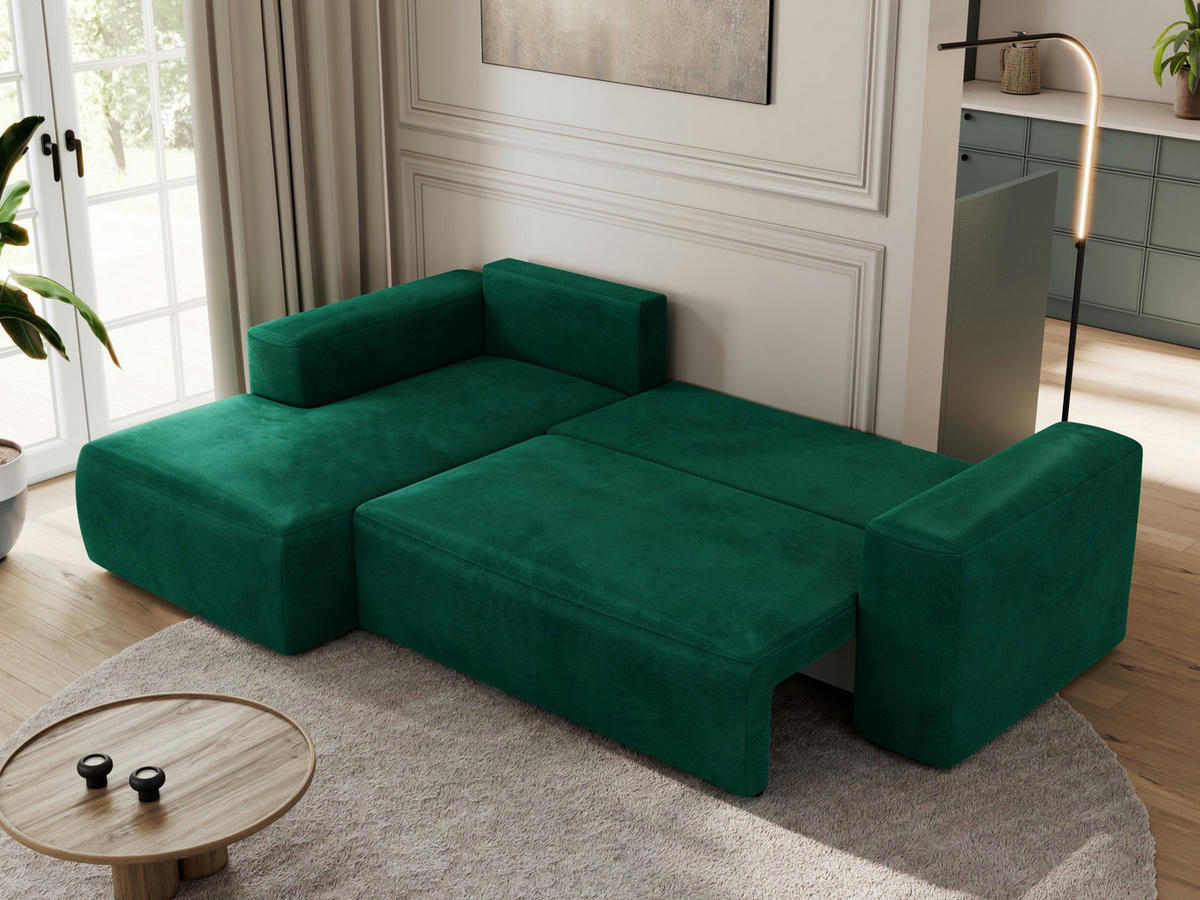 ECKSOFA TRENTINO L Dunkelgrün Velvet - Links - Dunkelgrün/Schwarz, Textil (266/164cm) - MKS