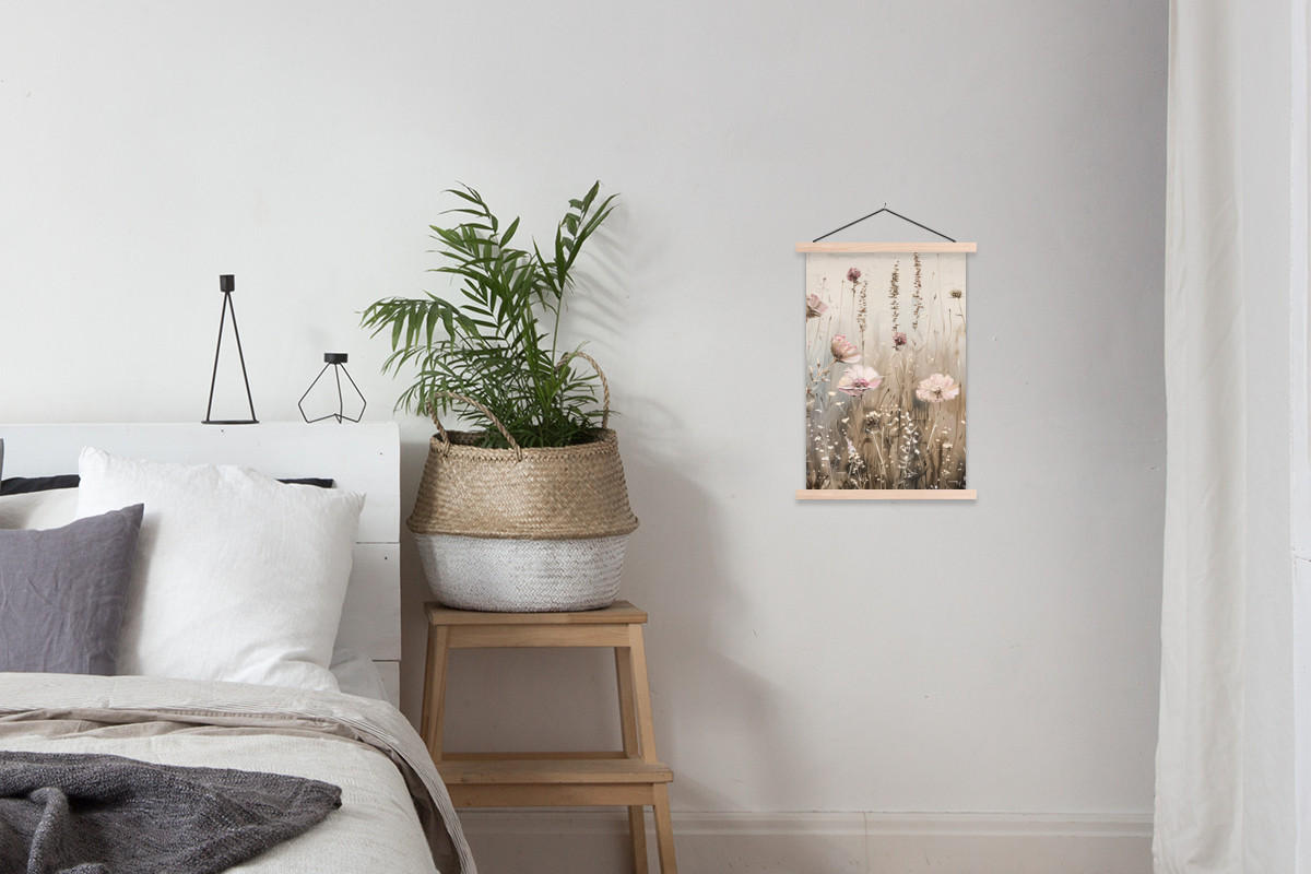 POSTER Blumen - Rosa - Modern - Beige 40x60 cm - Beige, Textil (40/60/0.15cm) - MuchoWow