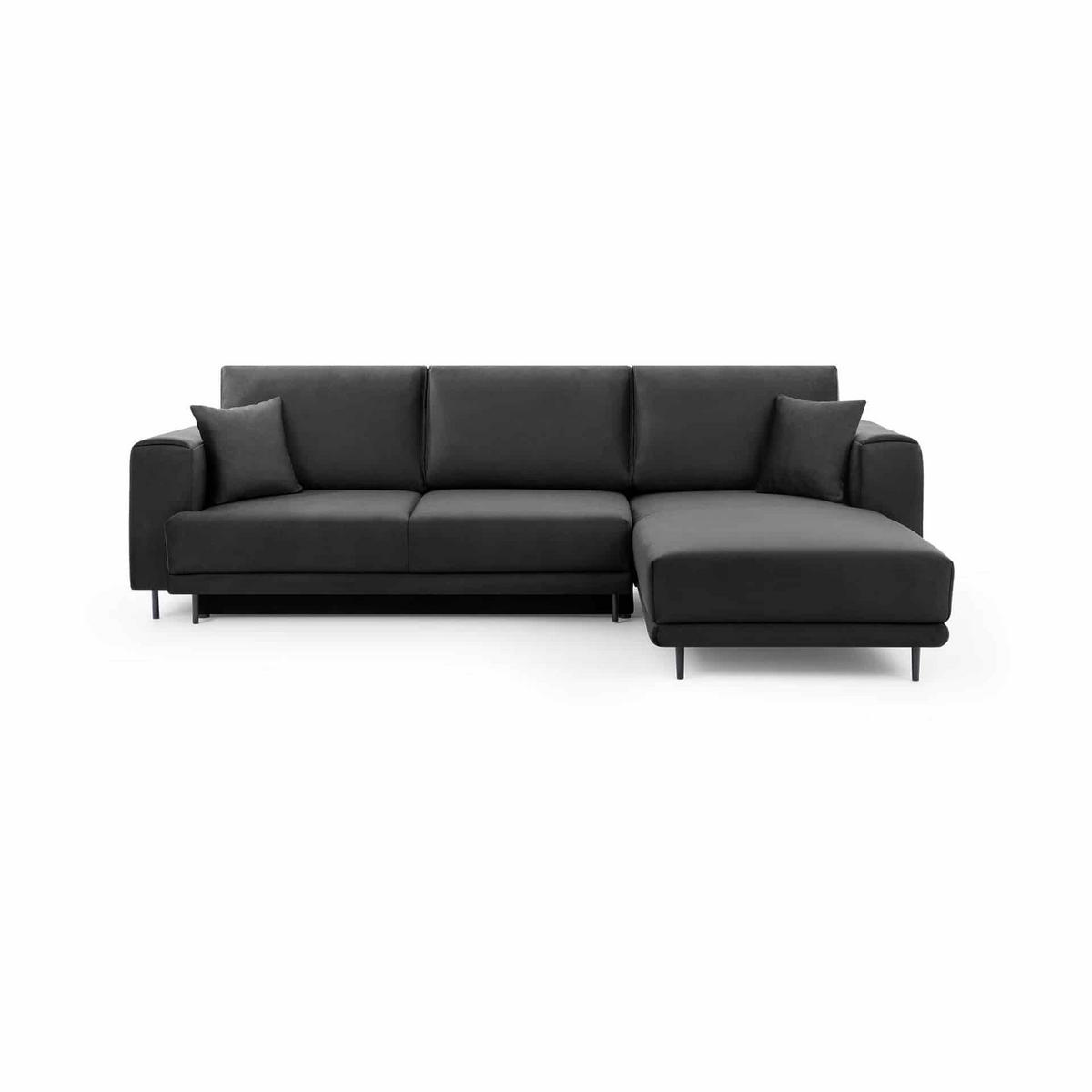 ECKSOFA mit Schlaffunktion und Bettkasten, Loco-Stoff - Dunkelgrau/Schwarz, Textil/Metall (190/289cm) - Eltap