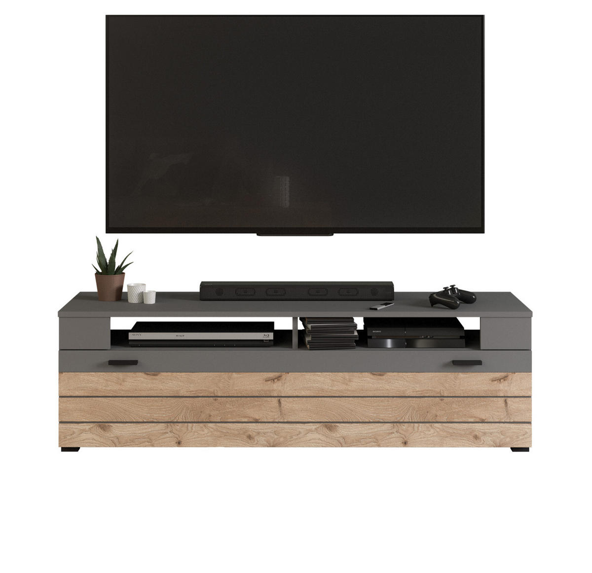 TV-LOWBOARD Eiche, grau matt 140 cm, TV Unterteil mit 4 Fächern - Eichefarben/Dunkelgrau, Holzwerkstoff/Kunststoff (140/43/40cm) - Inn.Furn