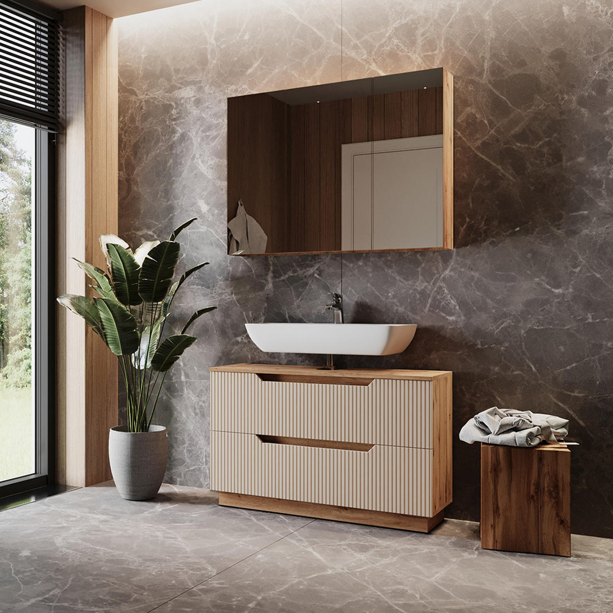 BADMÖBEL-SET Lotta Eiche/Kaschmir gestreift 2 Teile - Kaschmir, Holzwerkstoff (119.2/62.5/35cm) - Vicco