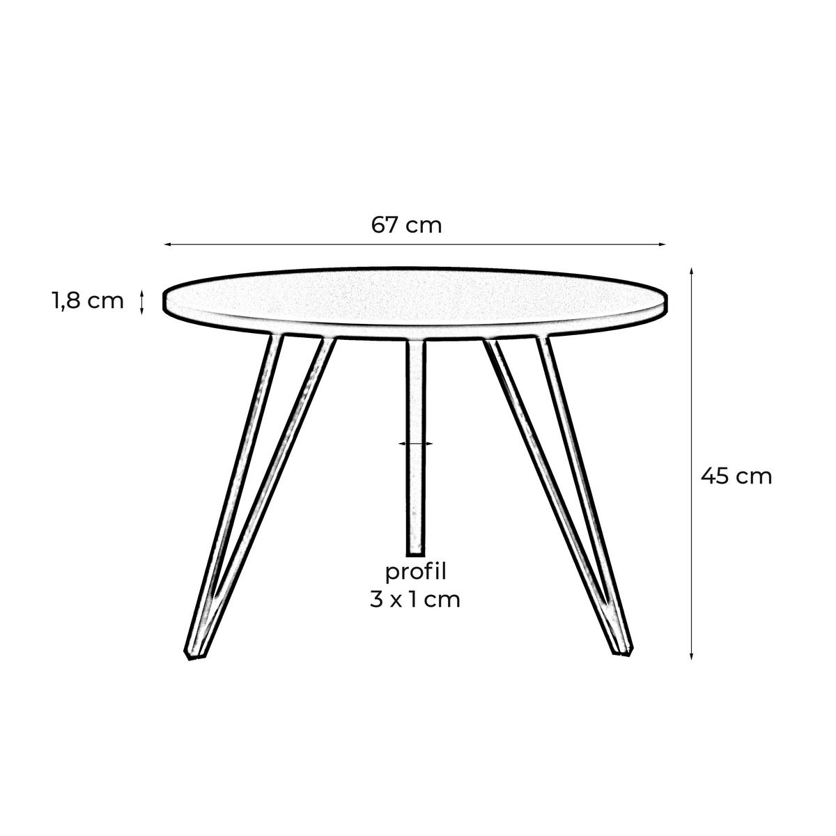 COUCHTISCH Linea Weiß mit Goldrand, Schwarze Beine - Goldfarben/Schwarz, Holzwerkstoff/Metall (67/67/45cm) - Bettso