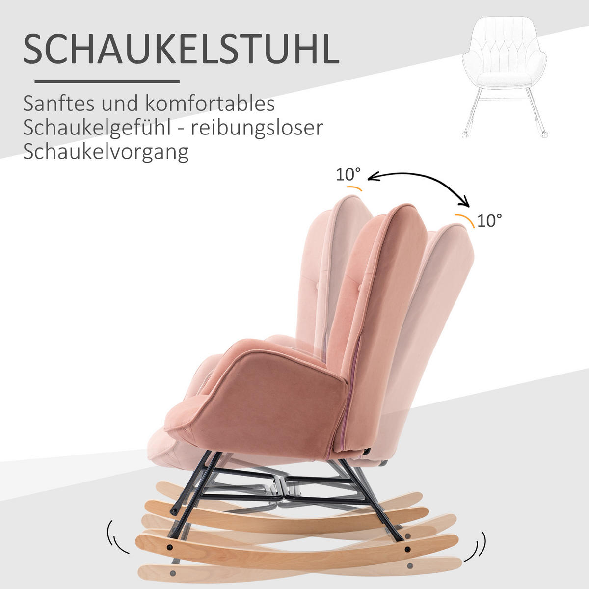 SCHAUKELSTUHL Schaukelsessel mit Stahlrahmen gepolstert Rosa+Natur - Rosa, Kunststoff (70/96/65cm) - HOMCOM