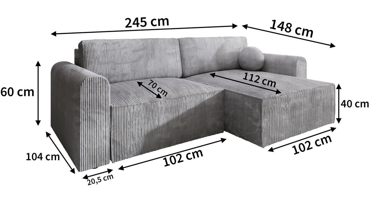 ECKSOFA FIANO P Creme Kordstoff mit Schlaffunktion - Creme, Holz (245/148cm) - MASSENO
