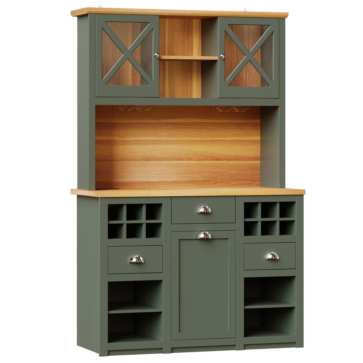 BUFFET 120/45/188 cm antikgrün aus MDF und Glas mit LED - Dunkelgrün, Holzwerkstoff (120/188/45cm) - OKWISH