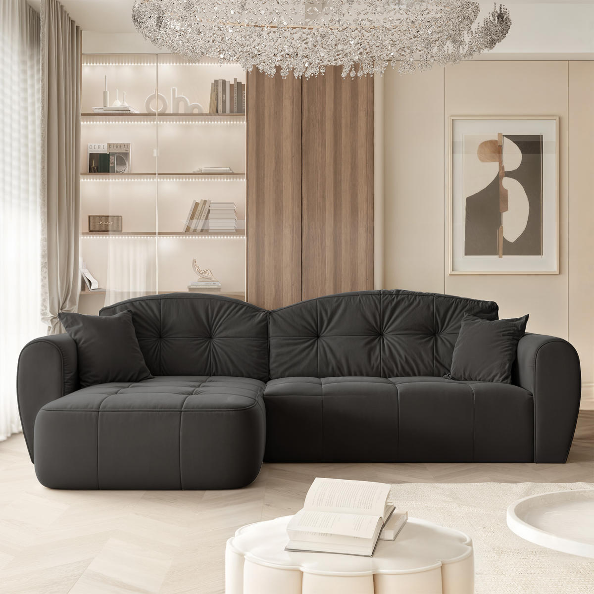 ECKSOFA RAVEN mit Schlaffunktion und Bettkasten Schwarz - Schwarz, Holzwerkstoff/Kunststoff (250/90cm) - Idohome