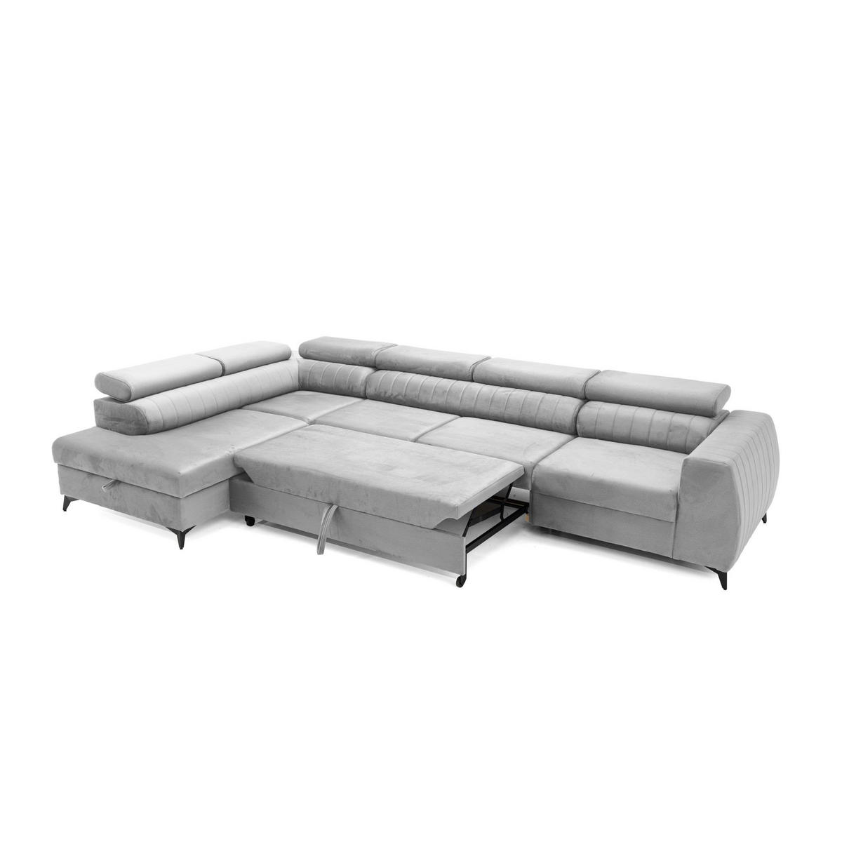 ECKSOFA PIERO MAXI Links mit Schlaffunktion 195x125 Velours Grau - Schwarz/Grau, Holz/Textil (350/203cm) - Muffo