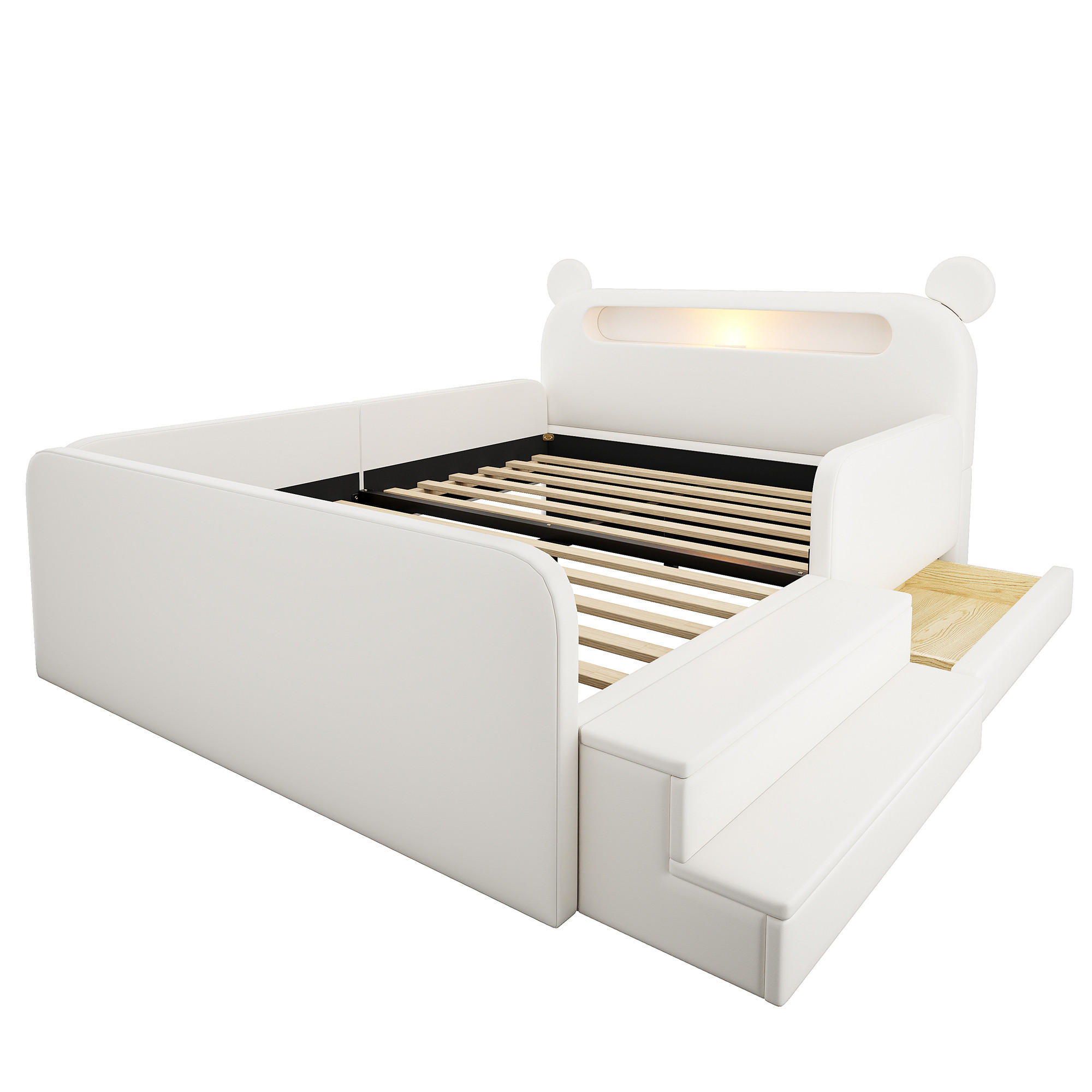 KINDERBETT 140/200 cm DE-32672 mit Bären-Kopfteil Weiß - Weiß, Holzwerkstoff (140/200cm) - ComfortXL