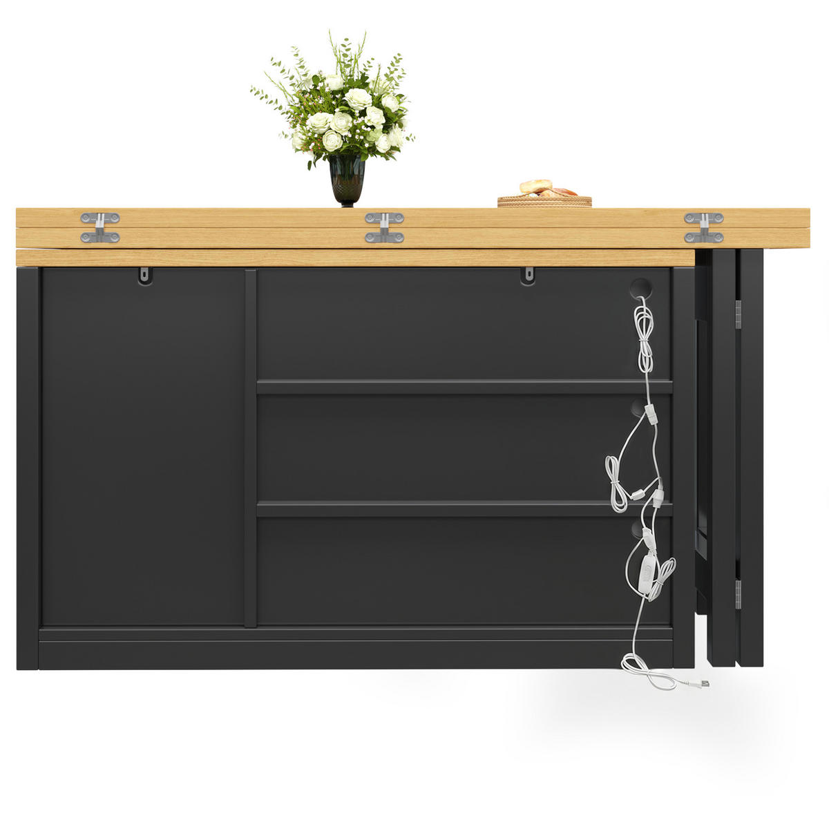 KÜCHENINSEL 360° Drehbar LED Stauraum Schwarz - Schwarz, Glas (120/72/40cm) - FLIEKS