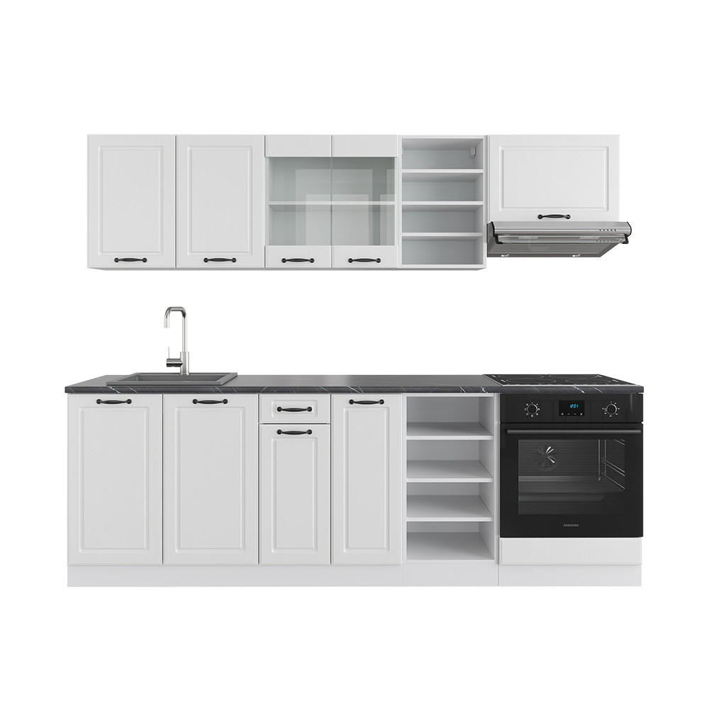 KÜCHENZEILE R-Line Weiß Landhaus/Weiß 240 cm, AP Anthrazit - Creme/Weiß, Holzwerkstoff (240/81.6/60cm) - Vicco