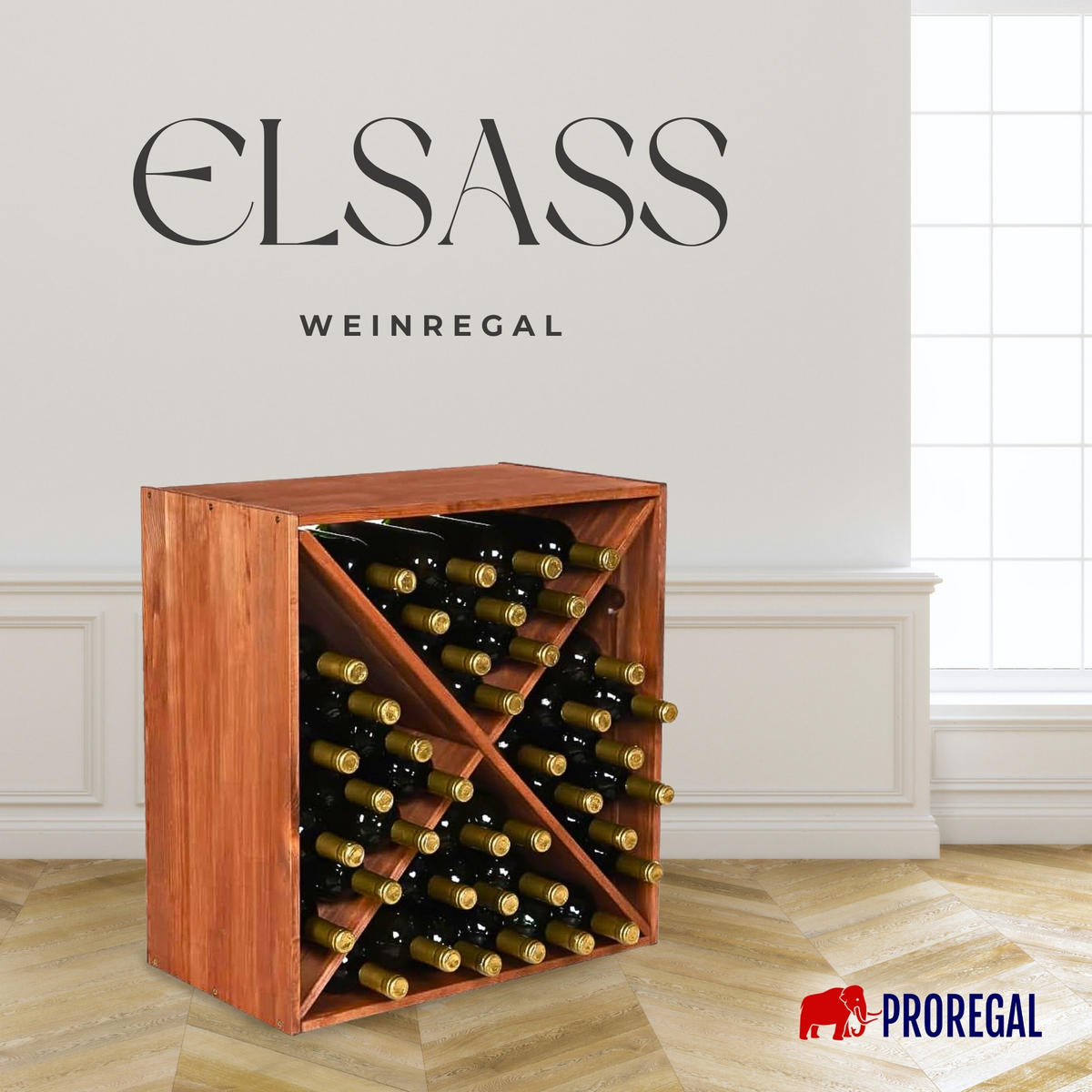WEINREGAL MODULARES ELSASS 60x60x30cm Kreuz Modul für 40 Flaschen - Braun, Holz (60/60/30cm) - PROREGAL