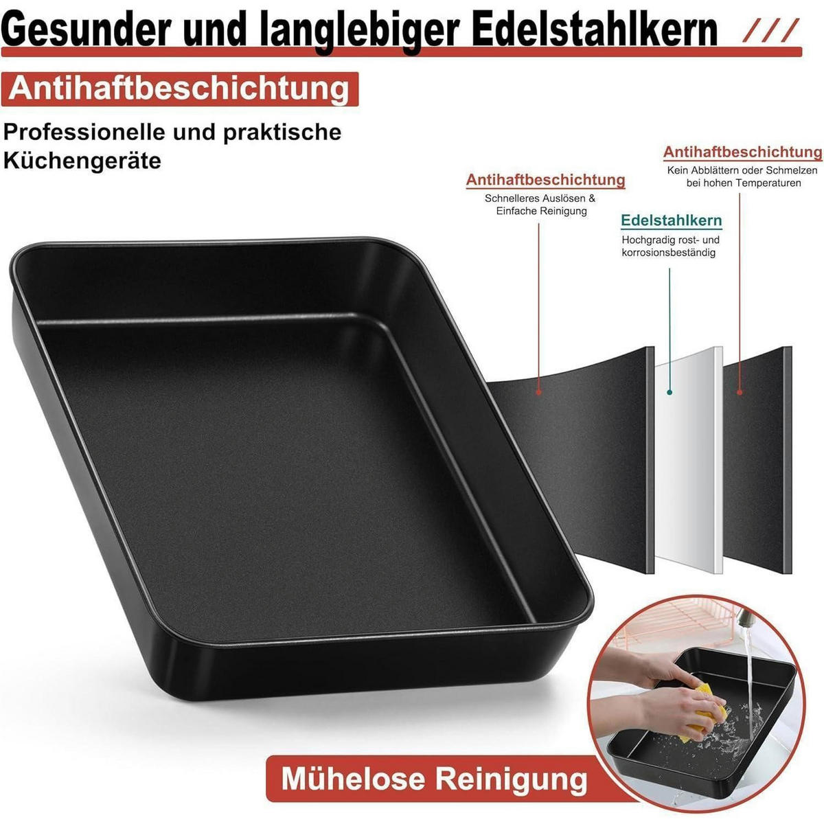 BACKBLECH 2er Set 31,6 x 24,6 x 5 cm Antihaft Edelstahl - Schwarz, Metall (31.6/5/5cm)