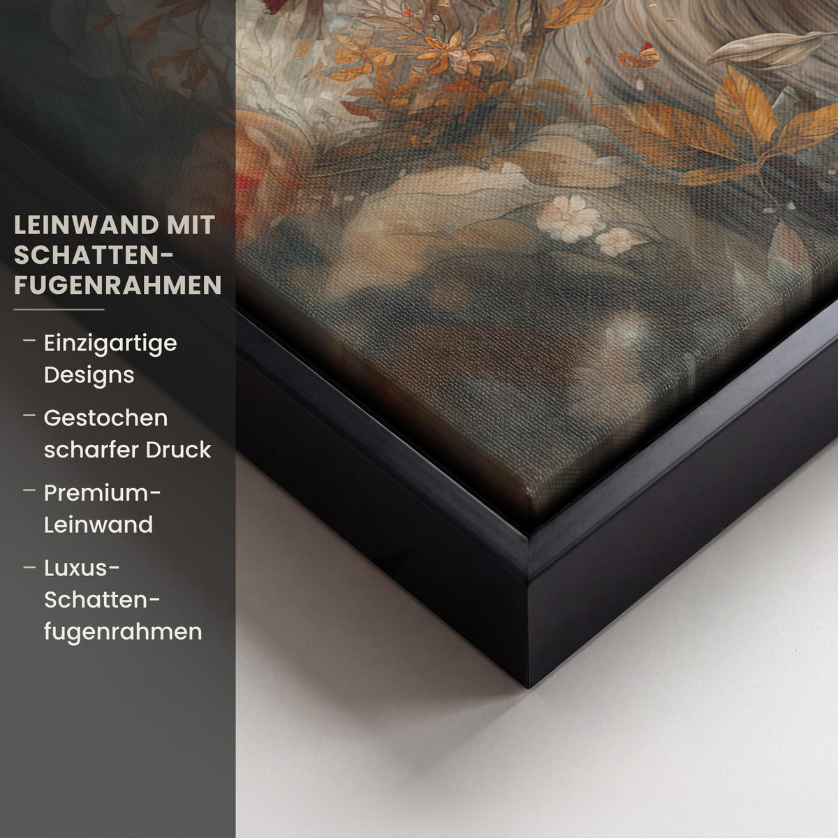 LEINWAND Bilder mit Rahmen - Löwe - Wildtiere - Pflanzen - Natur - Blumen - 40x30 - Beige, Textil (40/30cm) - MuchoWow