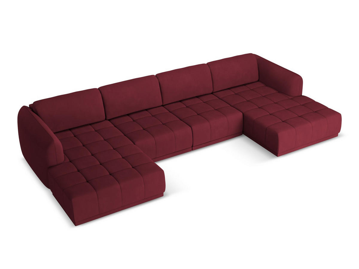 WOHNLANDSCHAFT Chenille Stoff Rot - Rot/Weinrot, Kunststoff/Textil (370/74/170cm) - Makamii