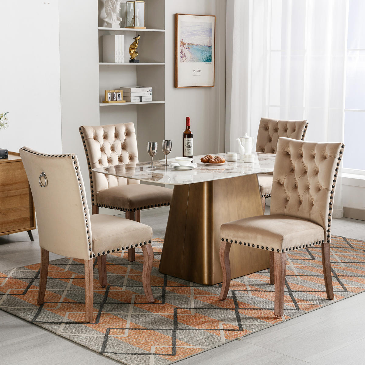 POLSTERSTUHL mit Kissen und Samtbezug Cappuccino 63x49x95 cm Textil 4er-Set - Cappuccino, Textil (63/95/49cm) - SONNENH