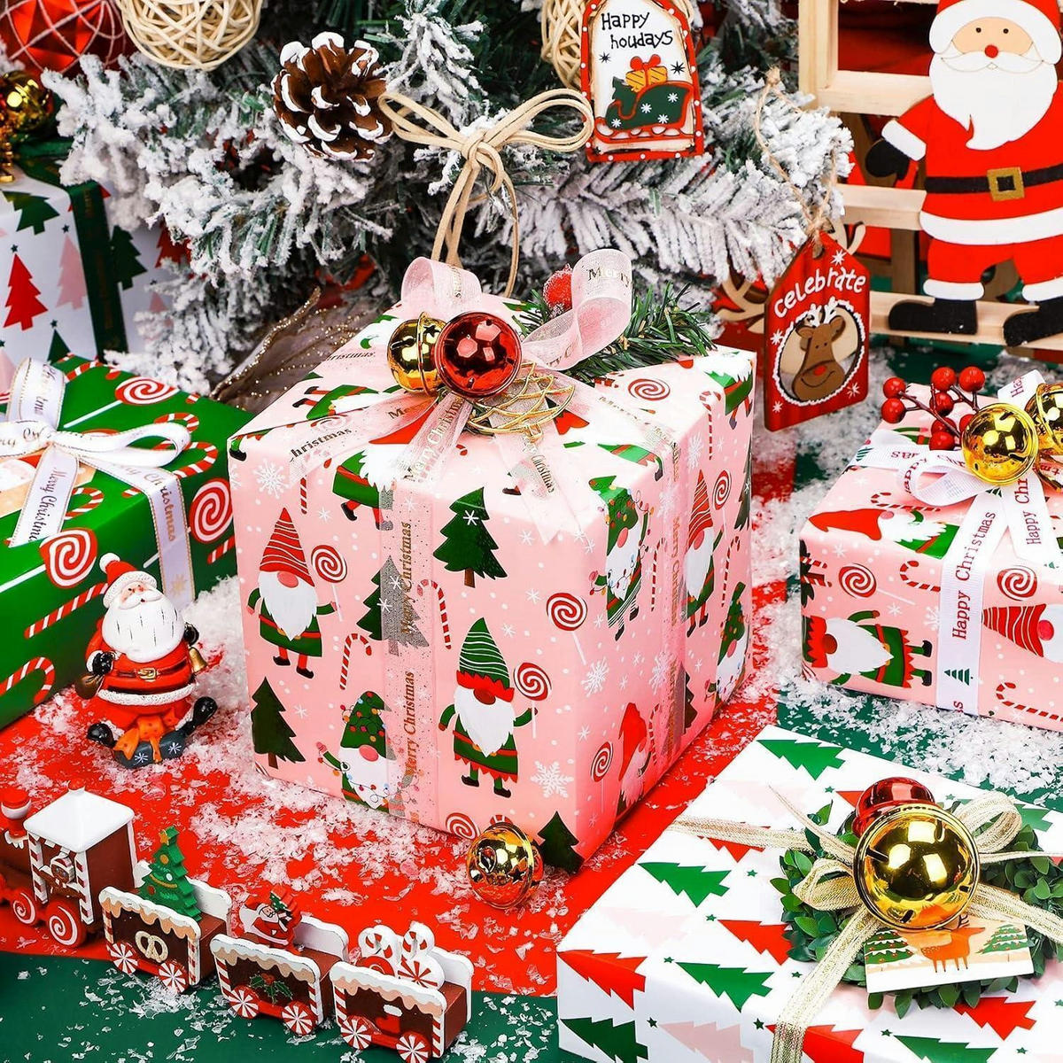 GESCHENKPAPIER 4 Rollen Set Weihnachtsmotive 76 cm x 305 cm - Multicolor, Papier (4/76/15cm)